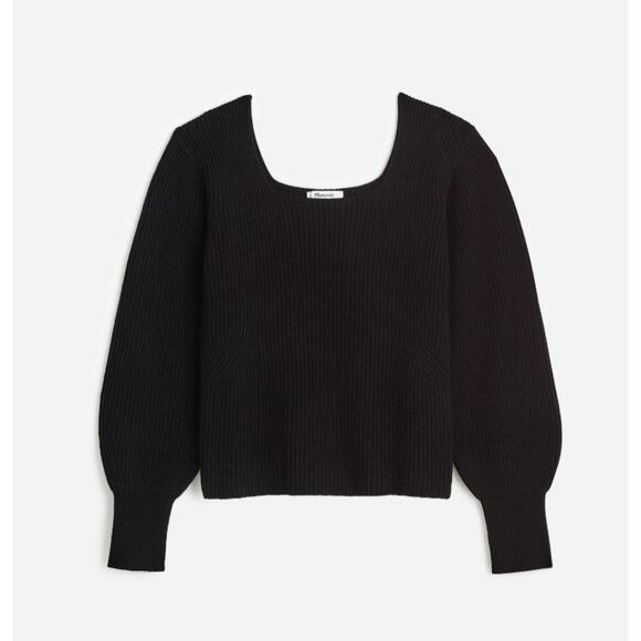 Madewell SoftWool Square-Neck Pullover Sweater Womens XL Black Knit Relaxed Fit - Picture 3 of 9